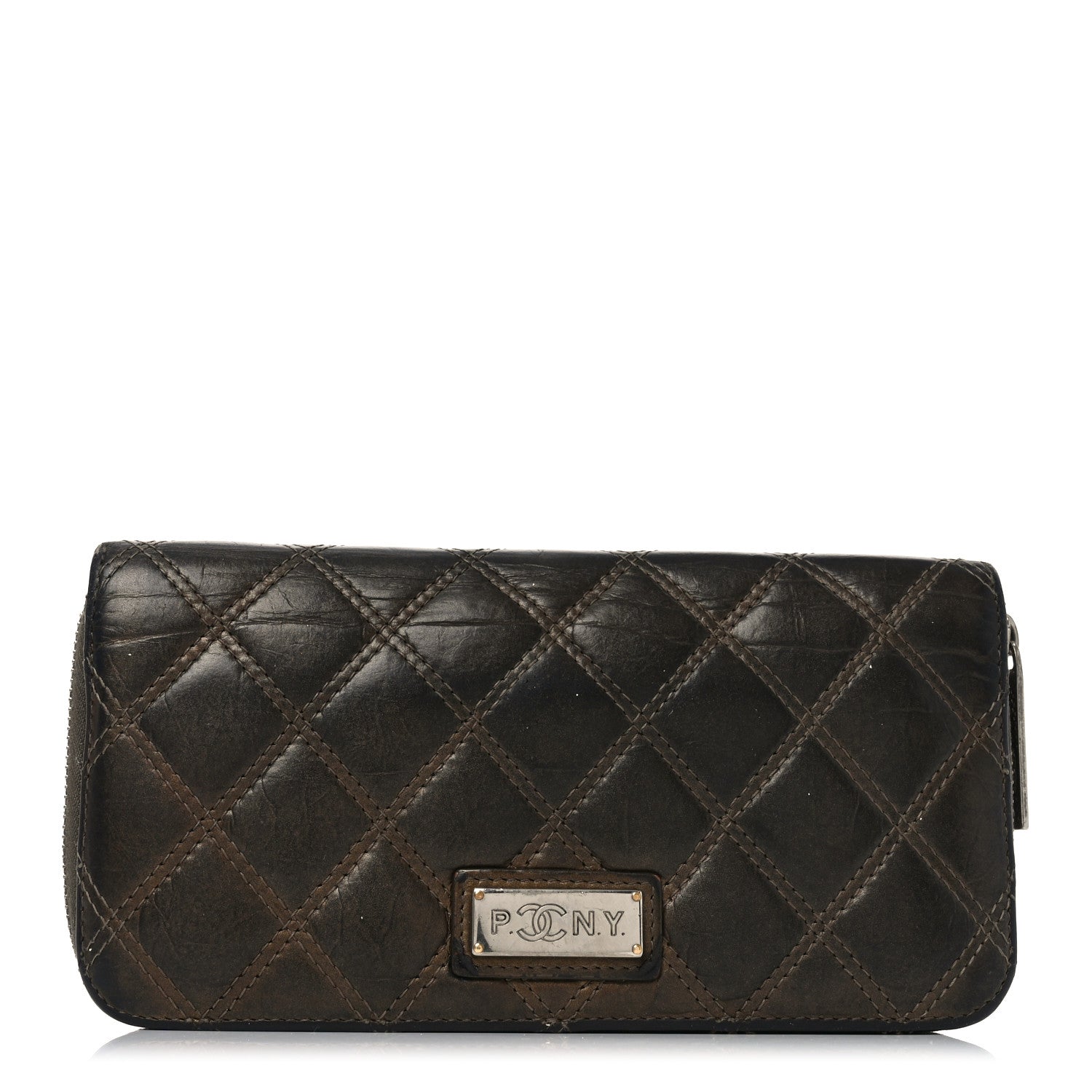 Metallic Aged Calfskin Quilted Paris New York PNY Wallet Dark Gold