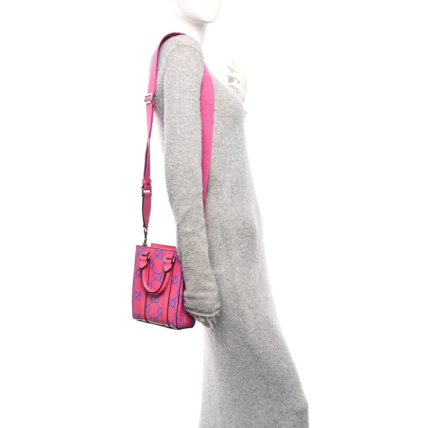 Gucci Calfskin GG Tennis Embossed Mini Tote Bag Modern Fuchsia Modern Blue