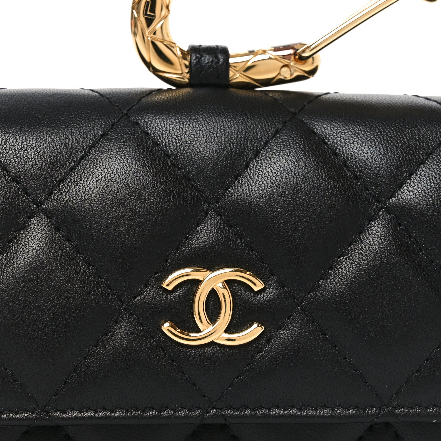 Lambskin Quilted CC Hook Card Holder Black