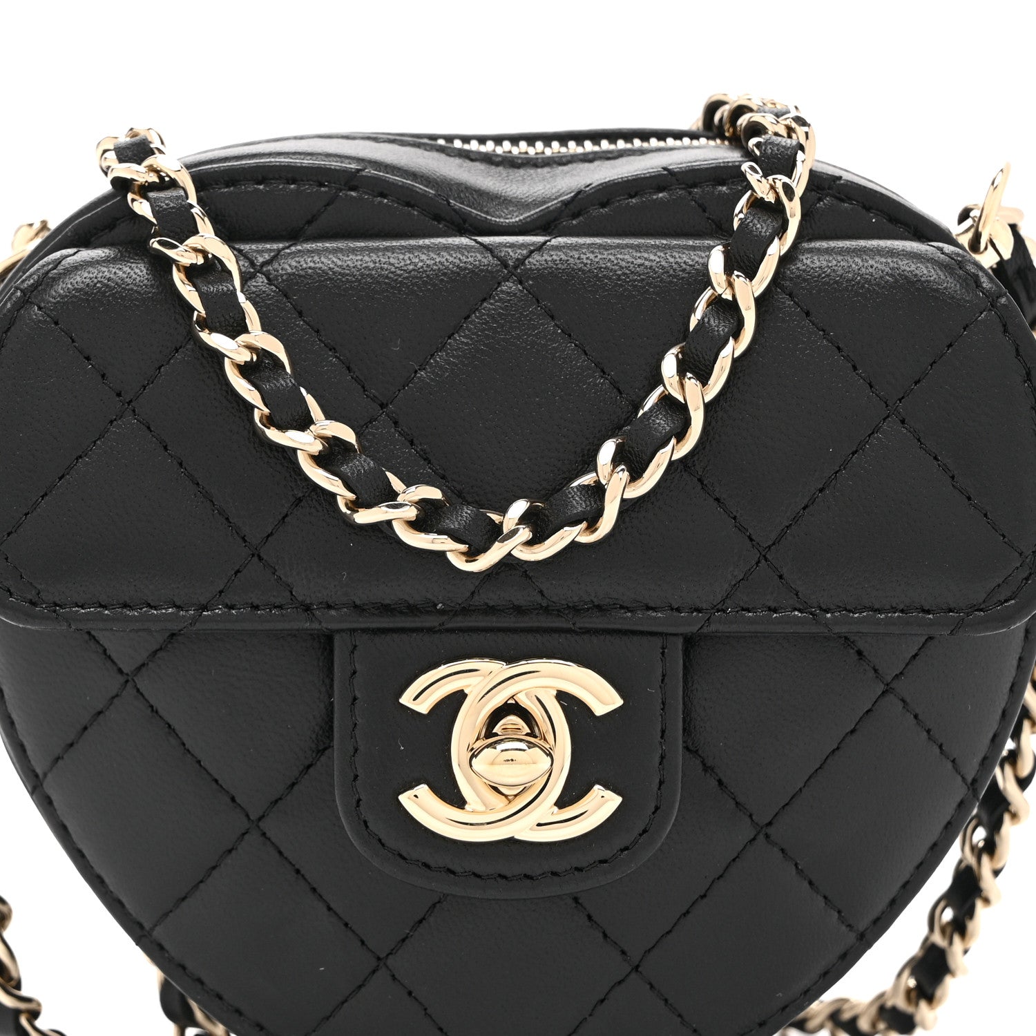 Chanel Lambskin Quilted CC In Love Heart Clutch With Chain Black