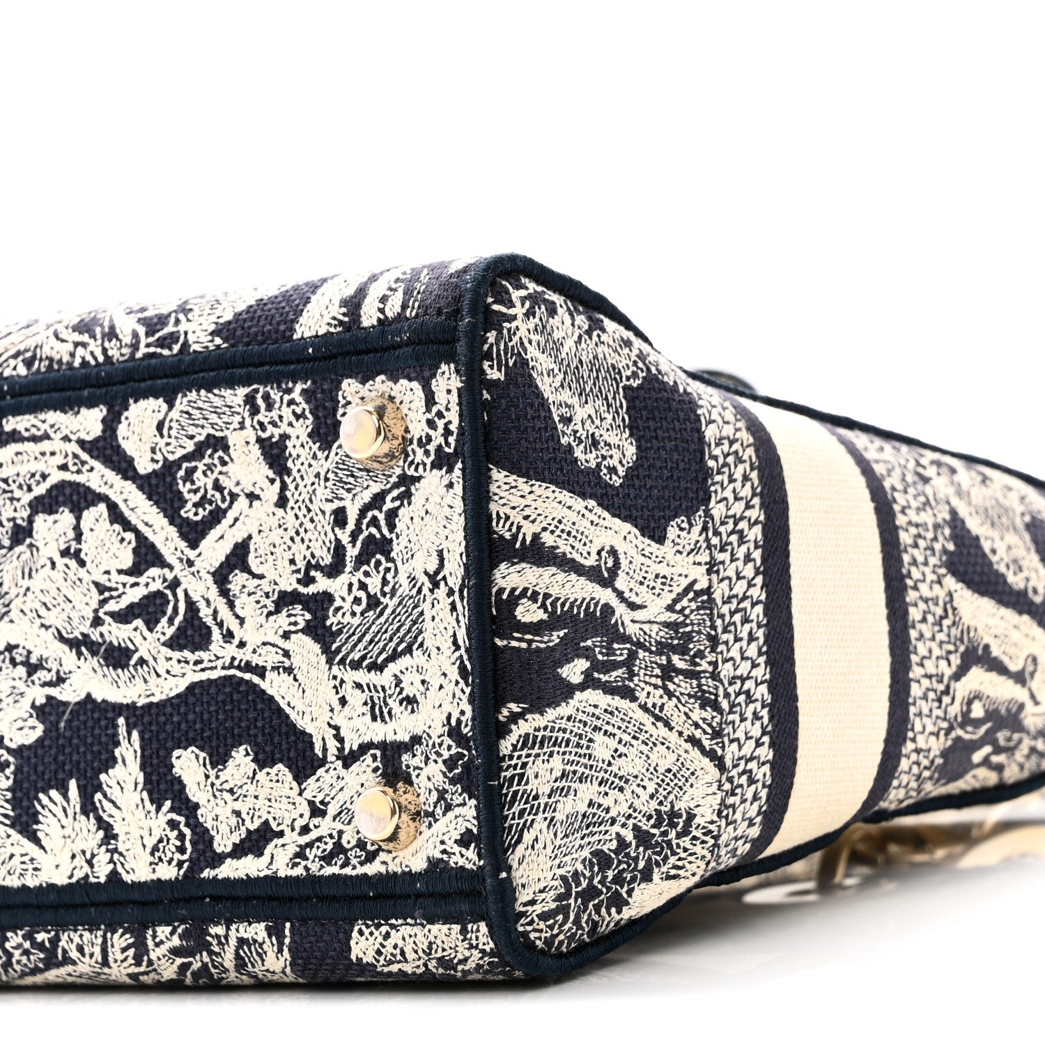 Christian Dior Canvas Toile De Jouy Embroidered Medium Lady D-Lite Navy
