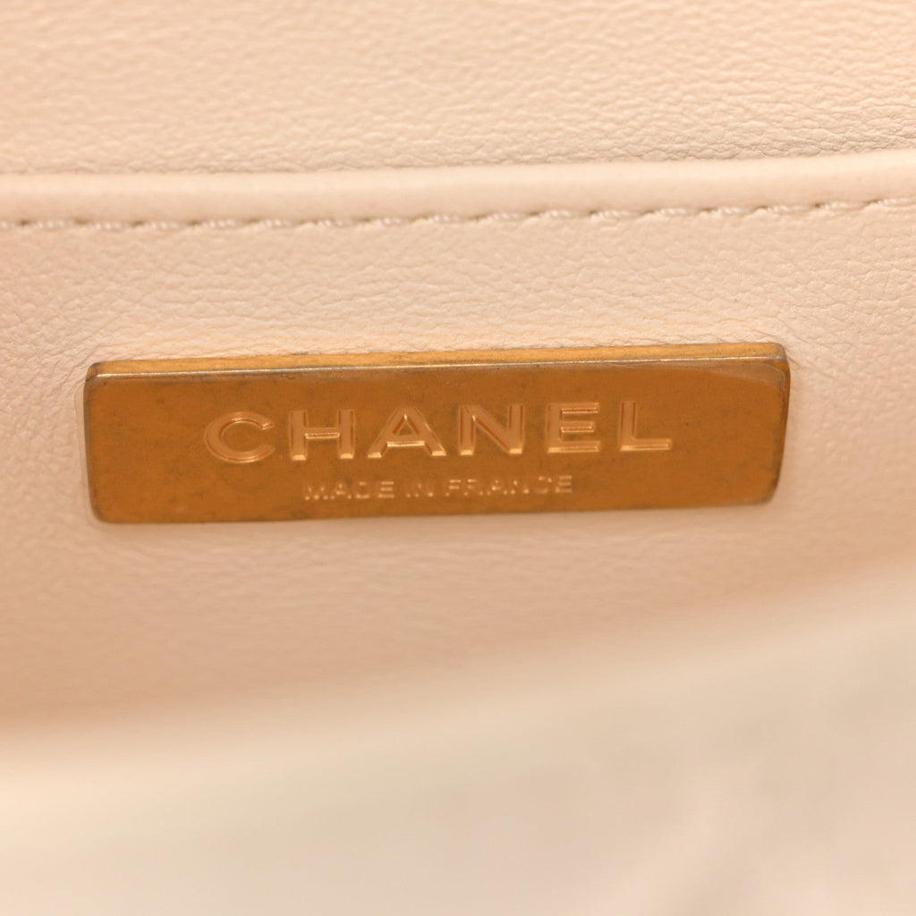 Chanel Lambskin Handle Crush Top Handle Flap Bag White