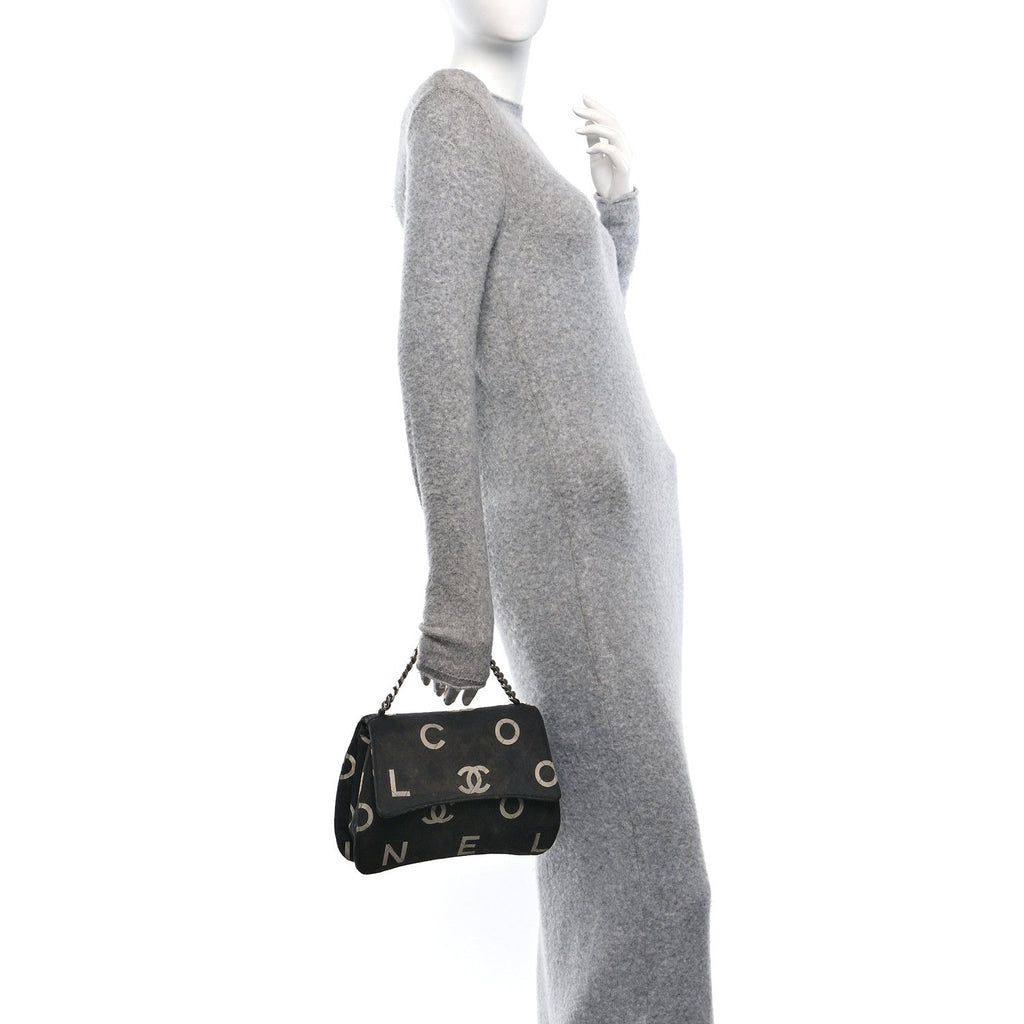 Chanel Canvas Quilted Letter Printed Flap Black