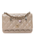 Chanel Pearly Lambskin Quilted Charms Wallet On Chain WOC Beige