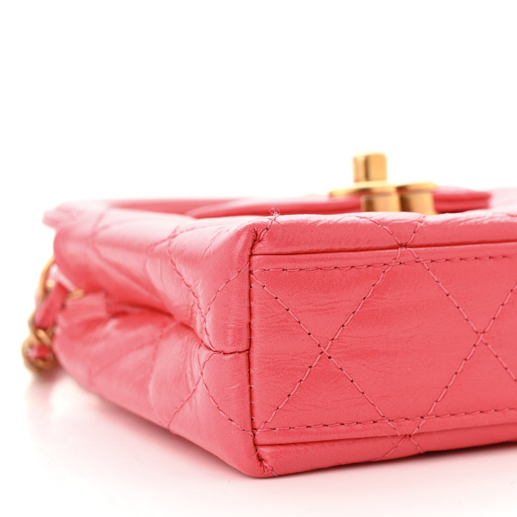Chanel Shiny Aged Calfskin Quilted Mini Nano Kelly Shopper Dark Pink