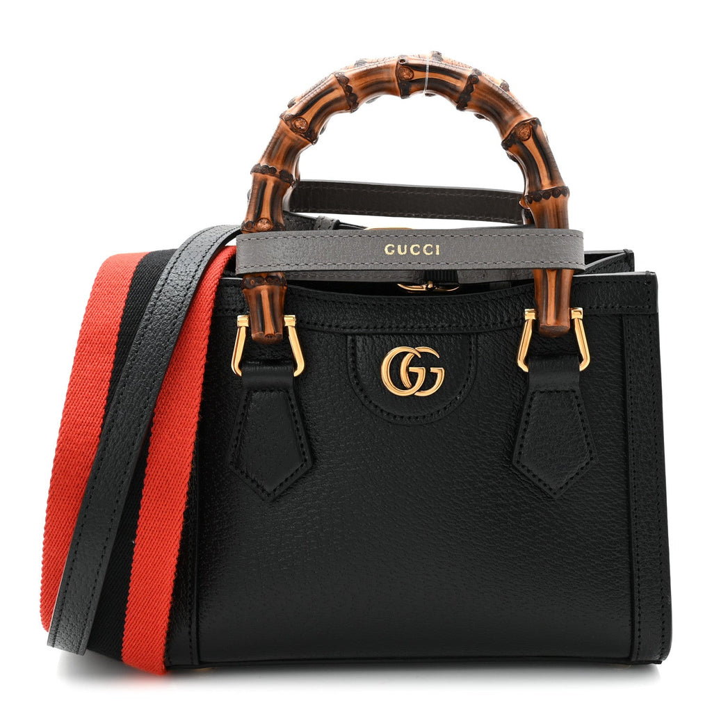 Gucci Textured Dollar Calfskin Web Mini Diana Tote Bag Black