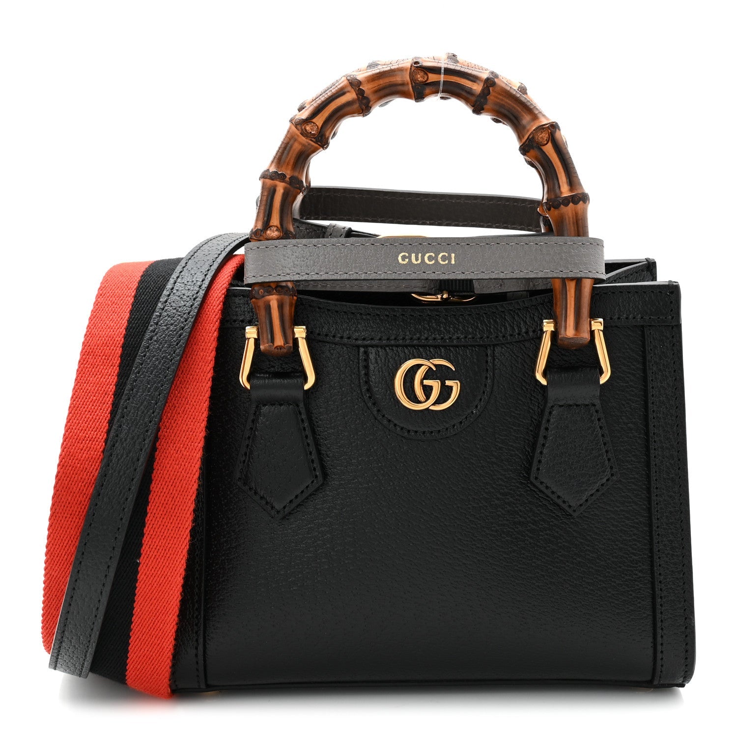 Gucci Textured Dollar Calfskin Web Mini Diana Tote Bag Black
