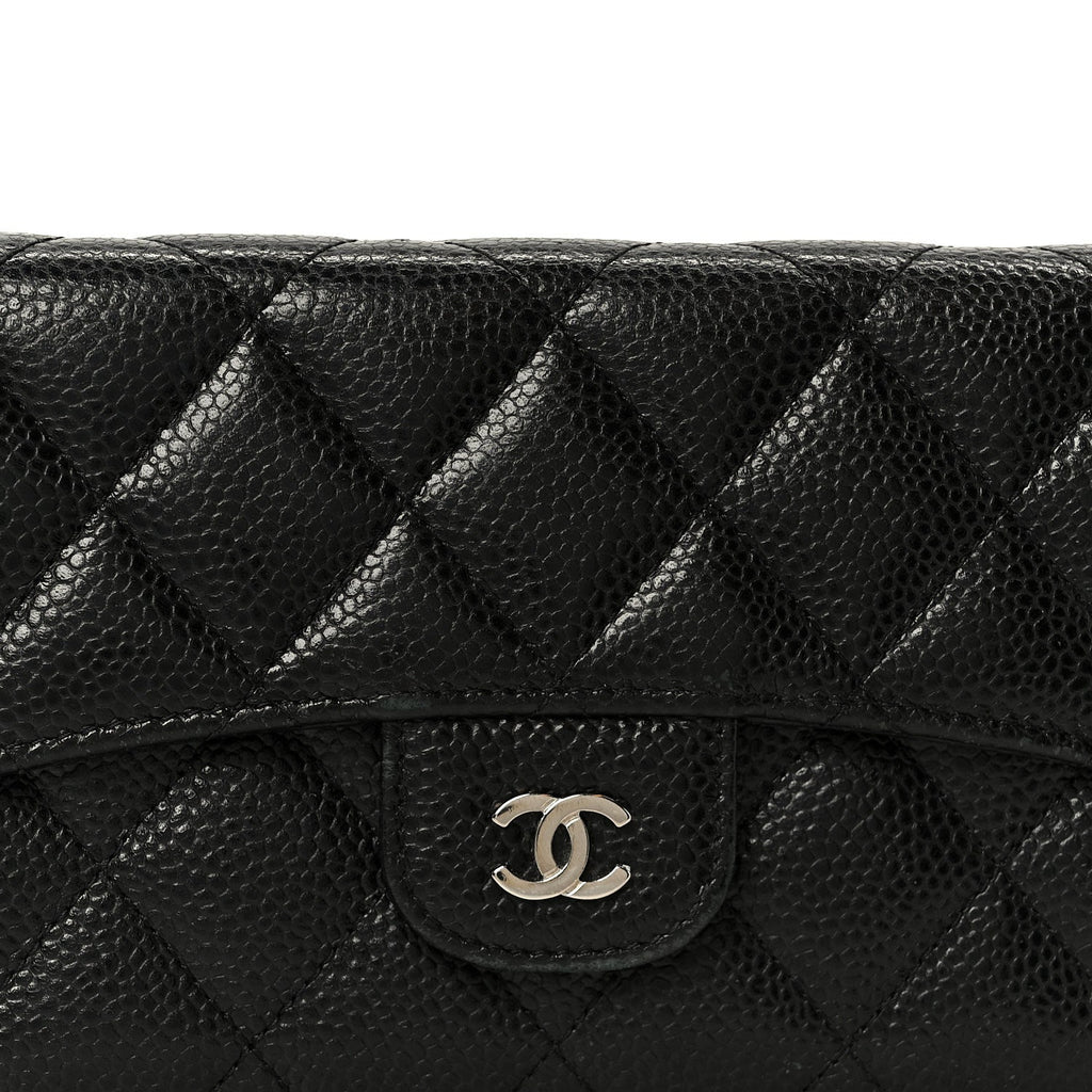 Caviar Quilted Large Flap Wallet Black
