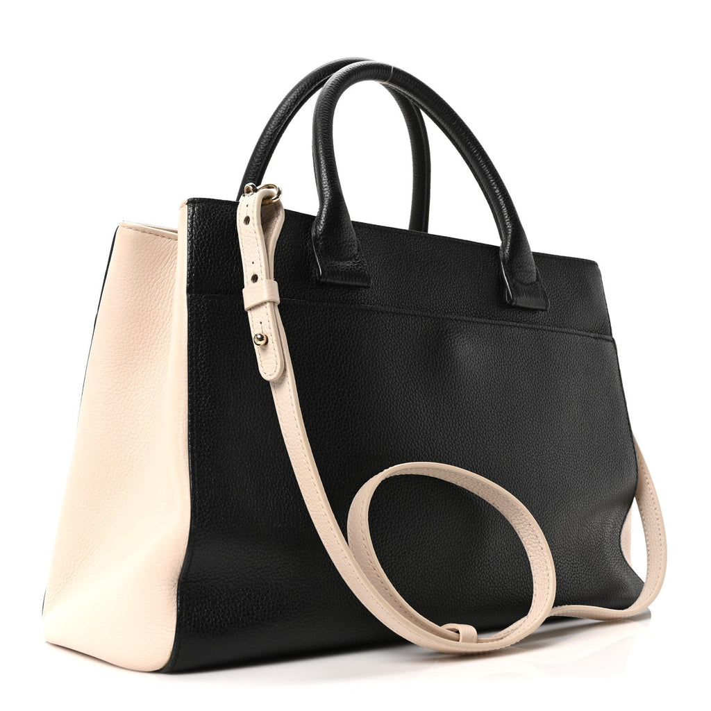 Chanel Grained Calfskin Small Bi-Color Neo Executive Shopper Tote Black Beige