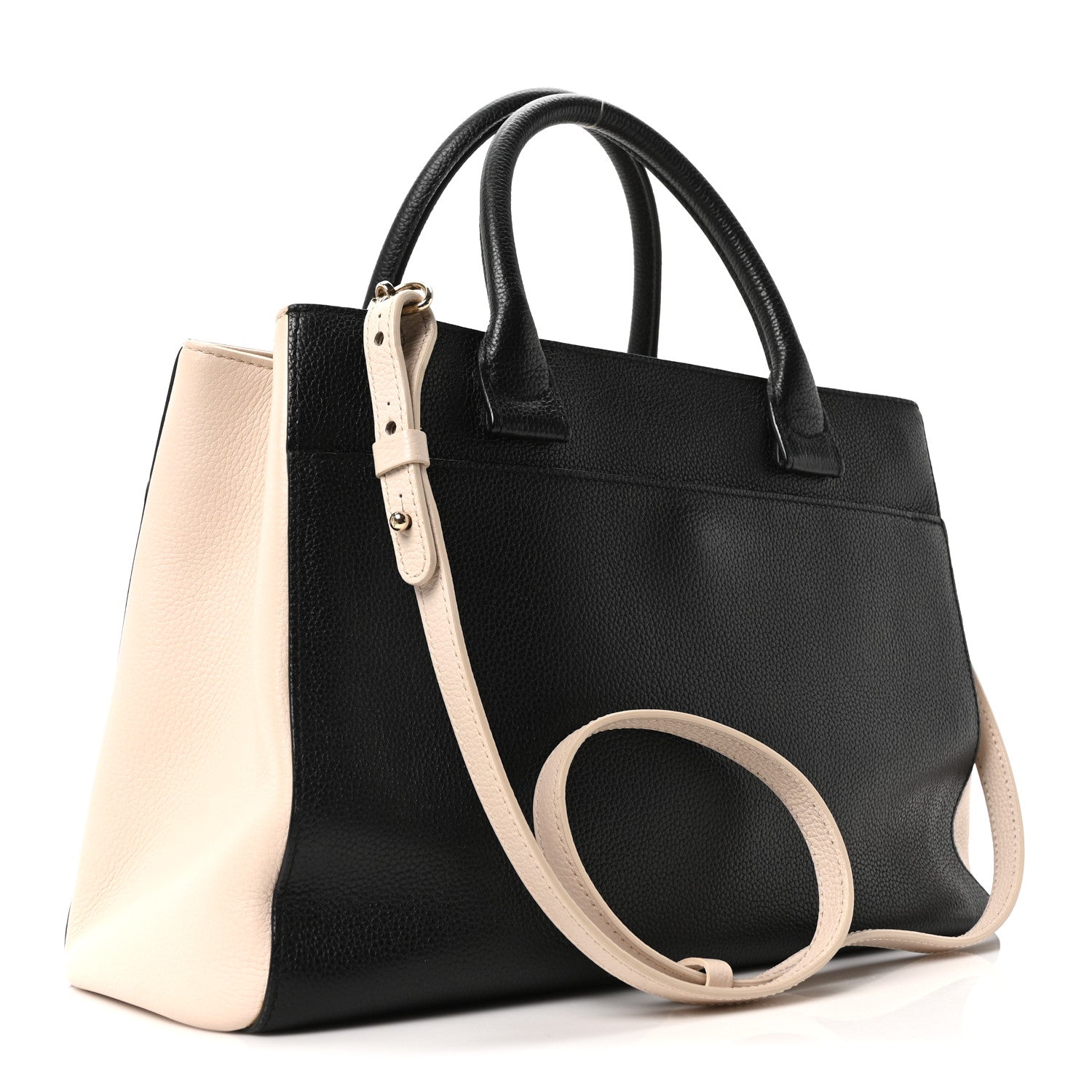Chanel Grained Calfskin Small Bi-Color Neo Executive Shopper Tote Black Beige