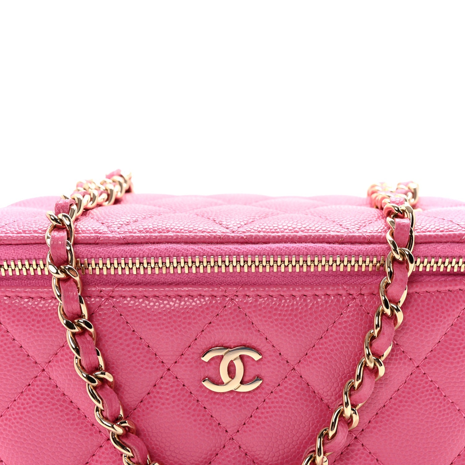 Chanel Caviar Quilted Small Vanity Case With Chain Pink