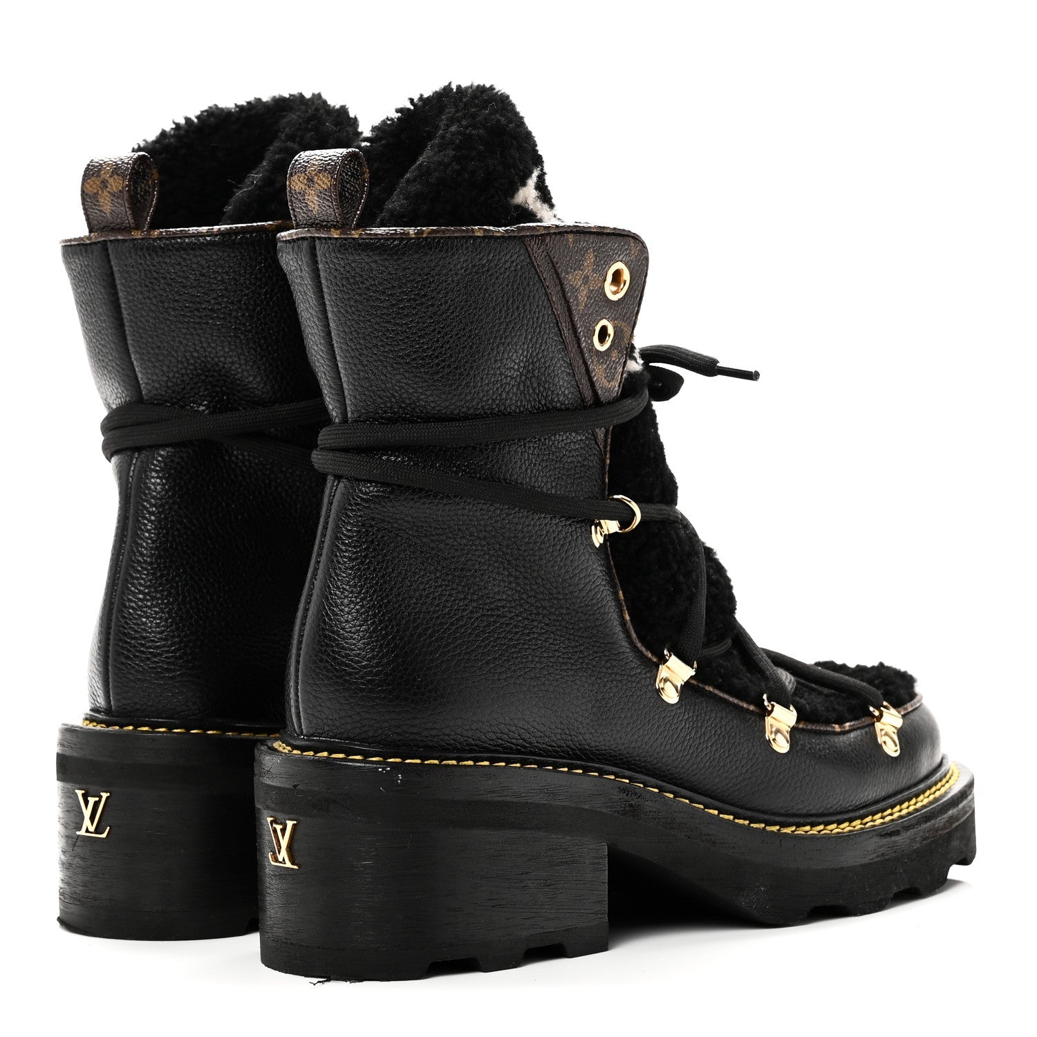 Louis Vuitton Grained Calfskin Shearling LV Beaubourg Ankle Boots 37.5 Black