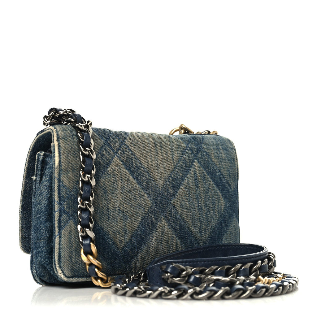Chanel Denim Quilted Chanel 19 Wallet On Chain WOC Blue