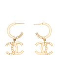 Enamel Crystal CC Drop Earrings Black White Gold