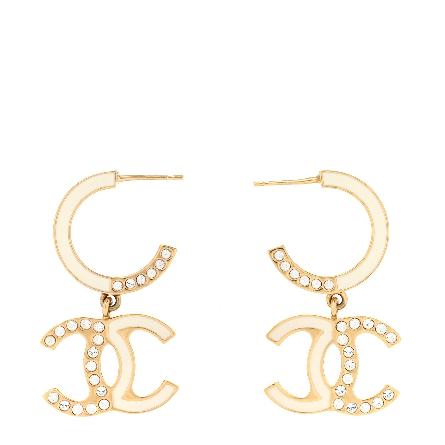 Enamel Crystal CC Drop Earrings Black White Gold