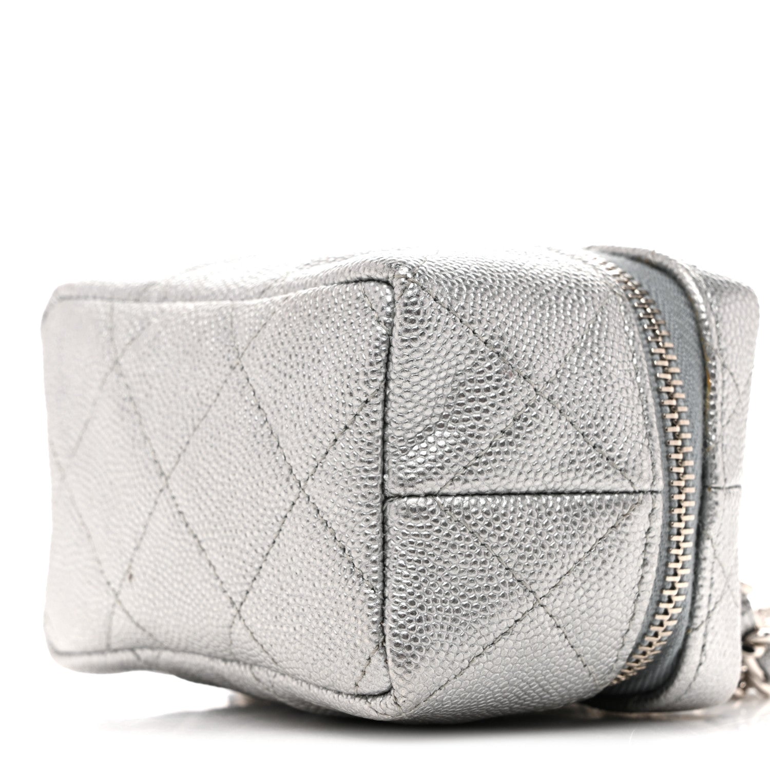 Chanel Metallic Caviar Quilted Mini Top Handle Vanity With Chain Silver
