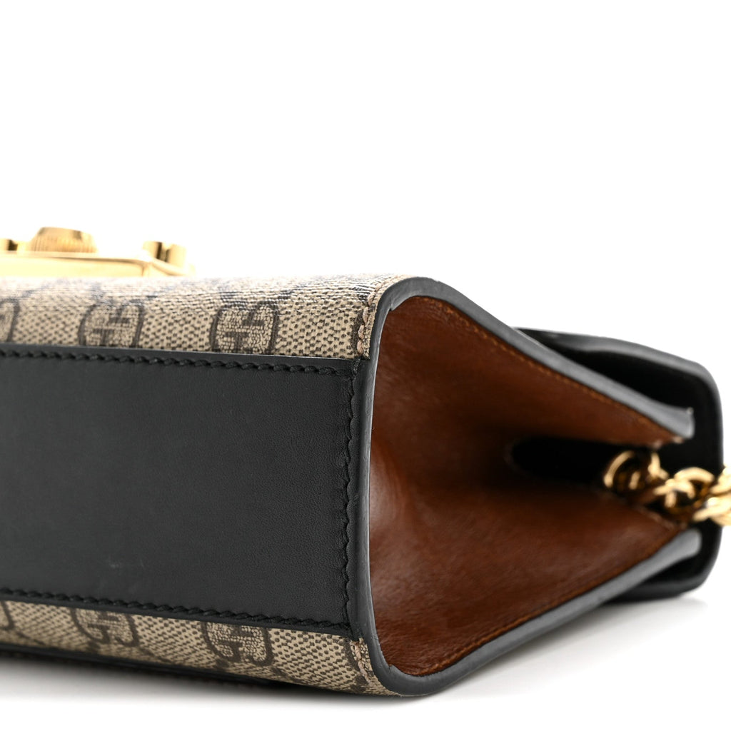 Gucci GG Supreme Monogram Calfskin Small Padlock Shoulder Bag Beige Black Cuir