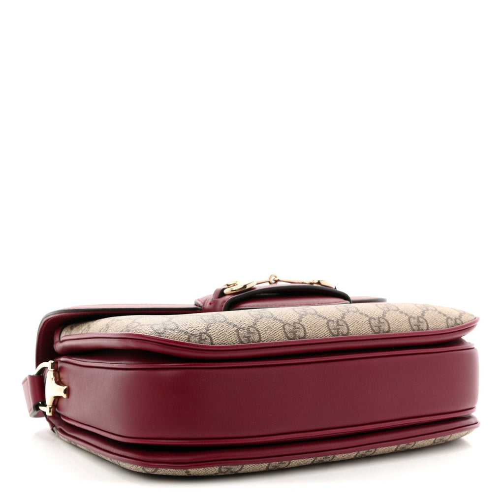 Gucci GG Supreme Monogram Horsebit 1955 Soft Small Shoulder Bag Beige Ebony Rosso Ancora