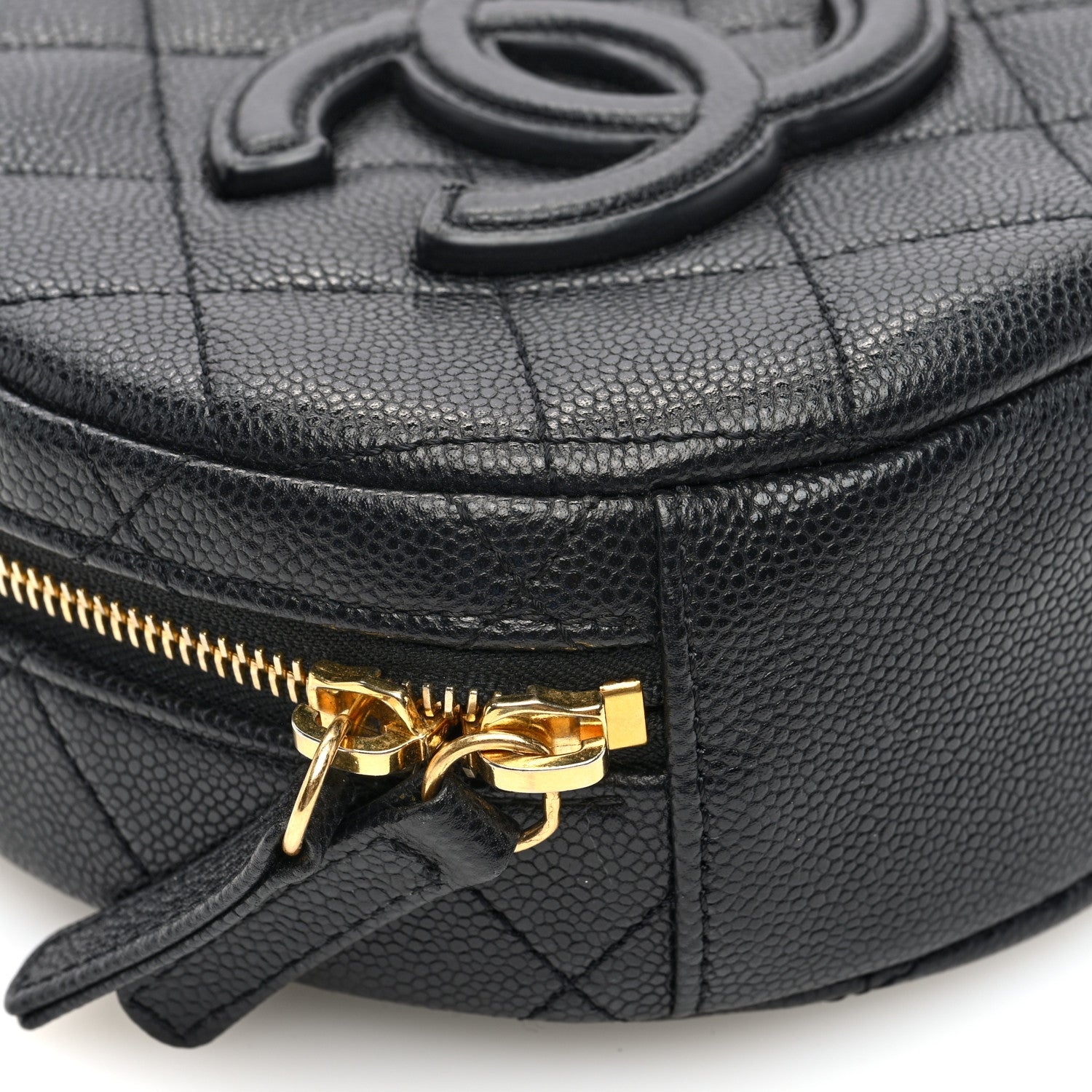Chanel Caviar Quilted Small Round Vanity With Chain  Black
