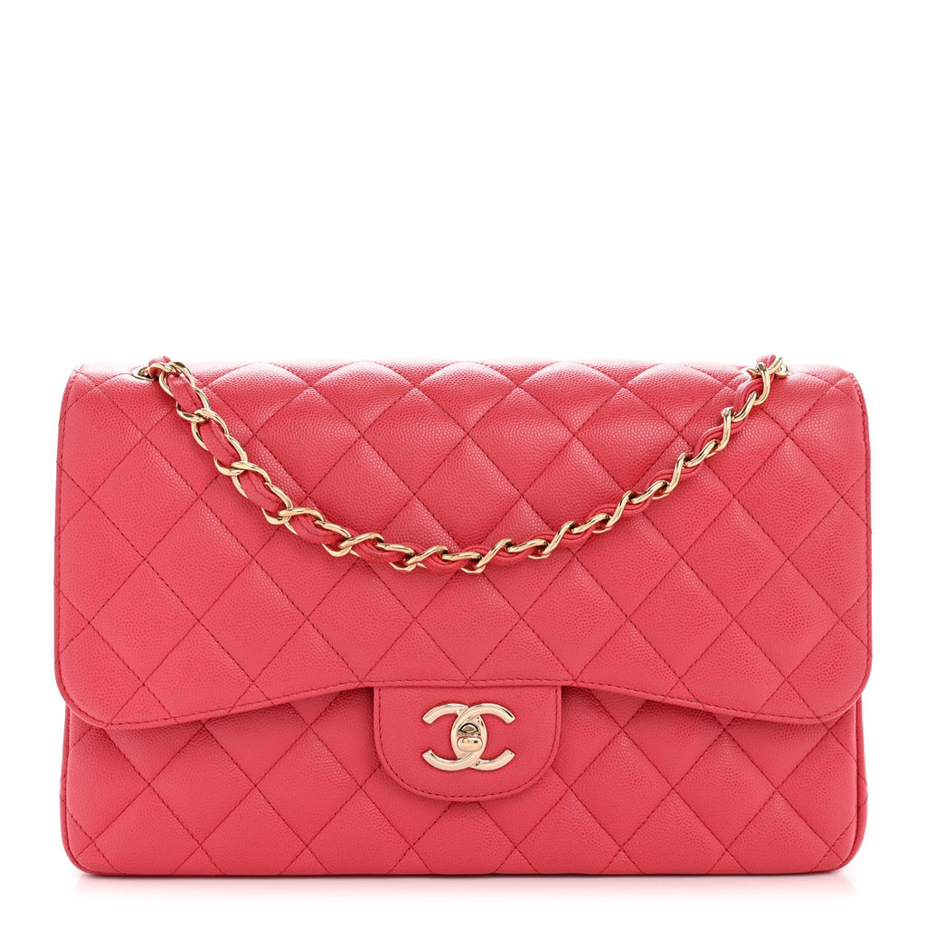 Chanel Caviar Quilted Jumbo Double Flap Dark Pink