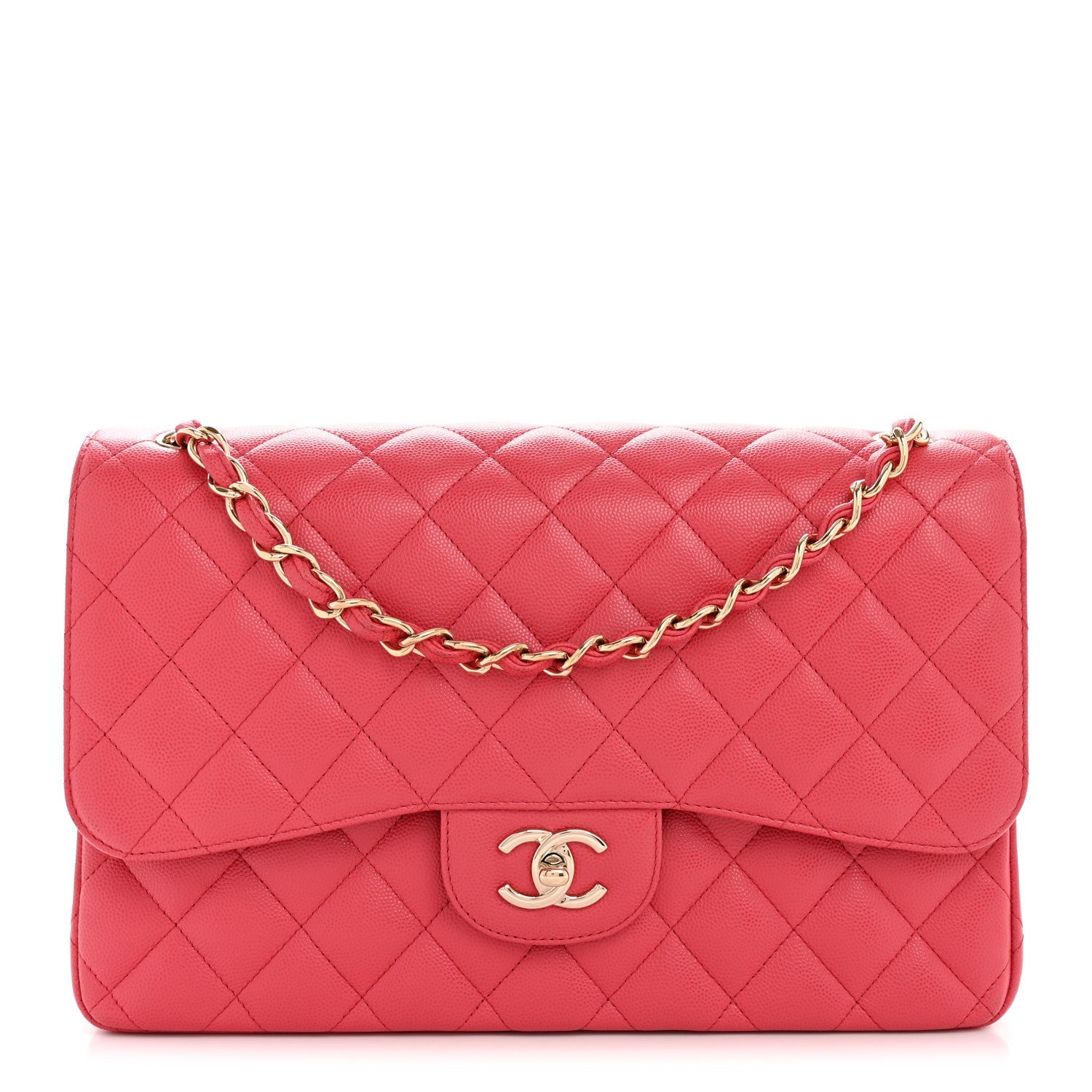 Chanel Caviar Quilted Jumbo Double Flap Dark Pink