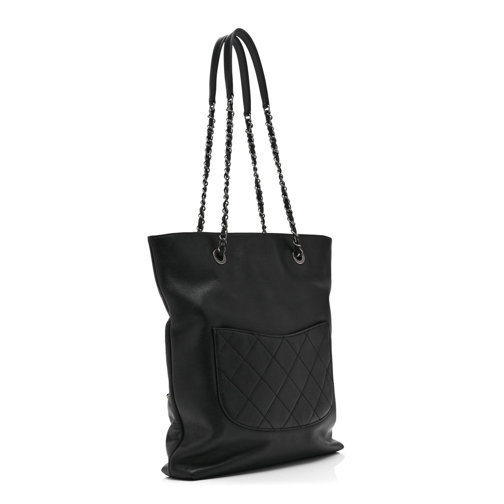 Chanel Calfskin Chain 20s Signature Tote Black