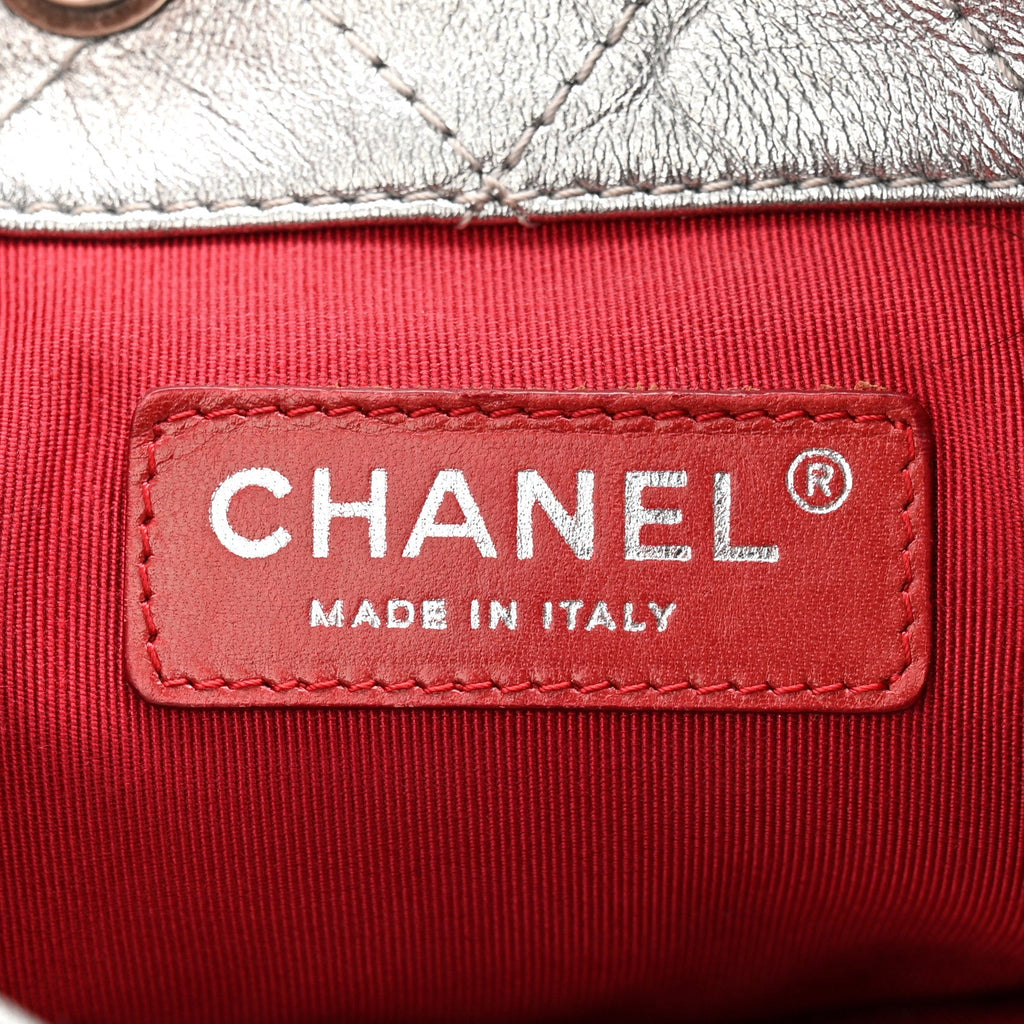Chanel Metallic Crumpled Calfskin Quilted Small Gabrielle Backpack Silver