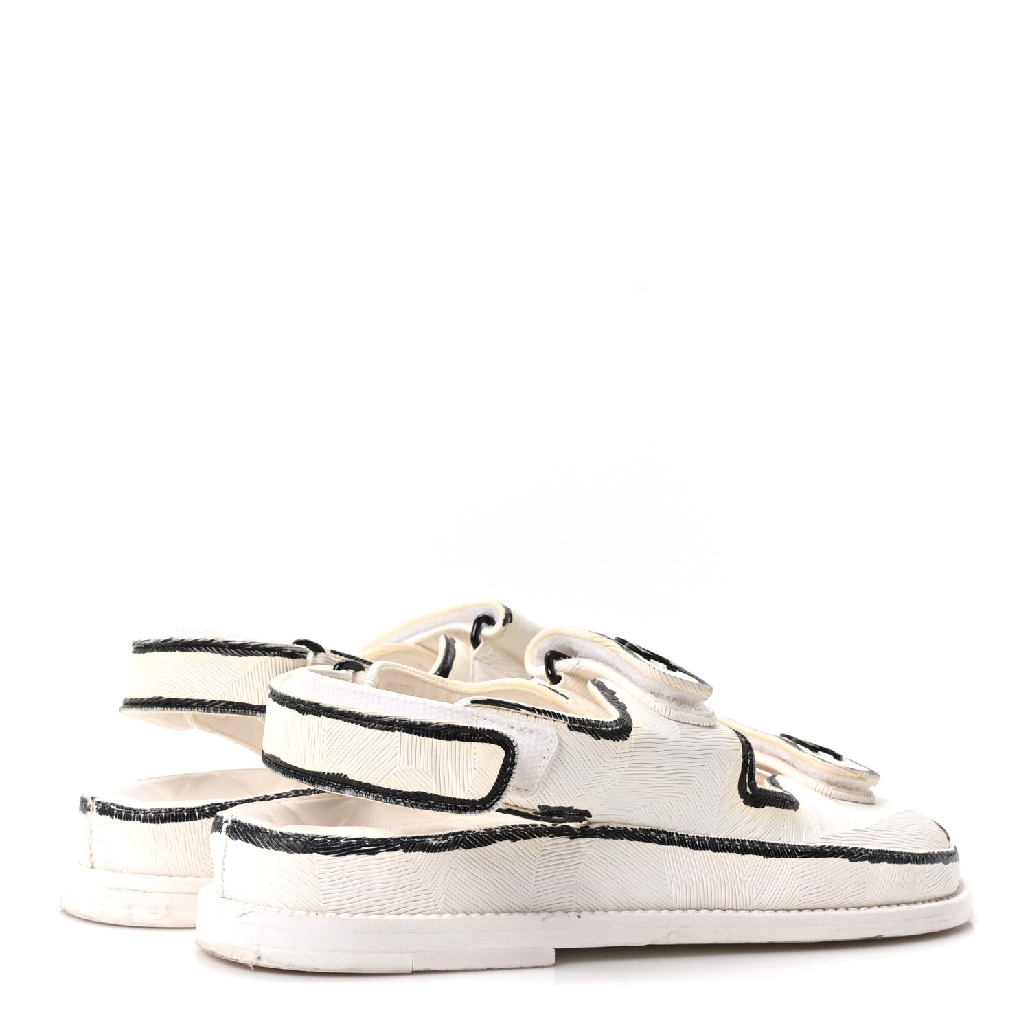 Calfskin Printed Velcro Dad Sandals 37 White Black