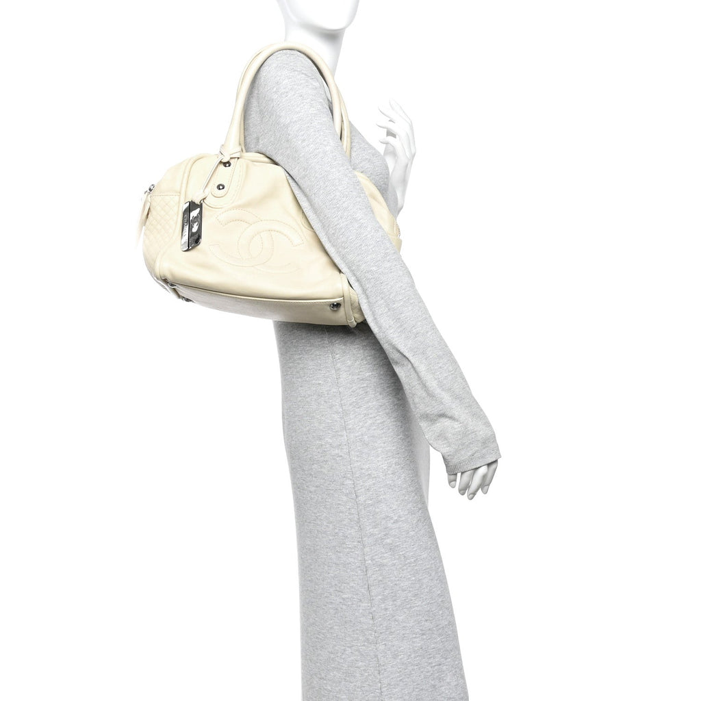 Chanel Calfskin Small CC Bowler White