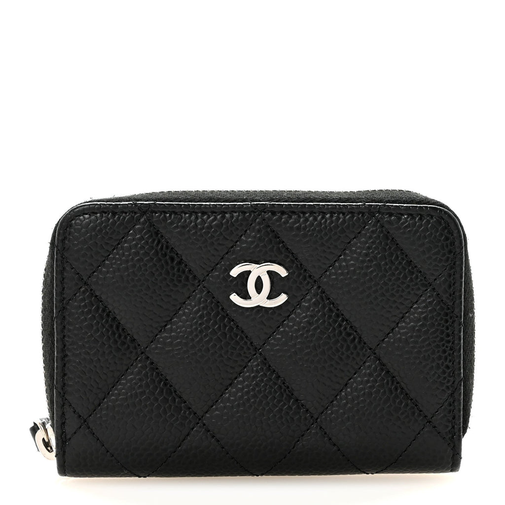 Caviar Quilted Zip Coin Purse Black