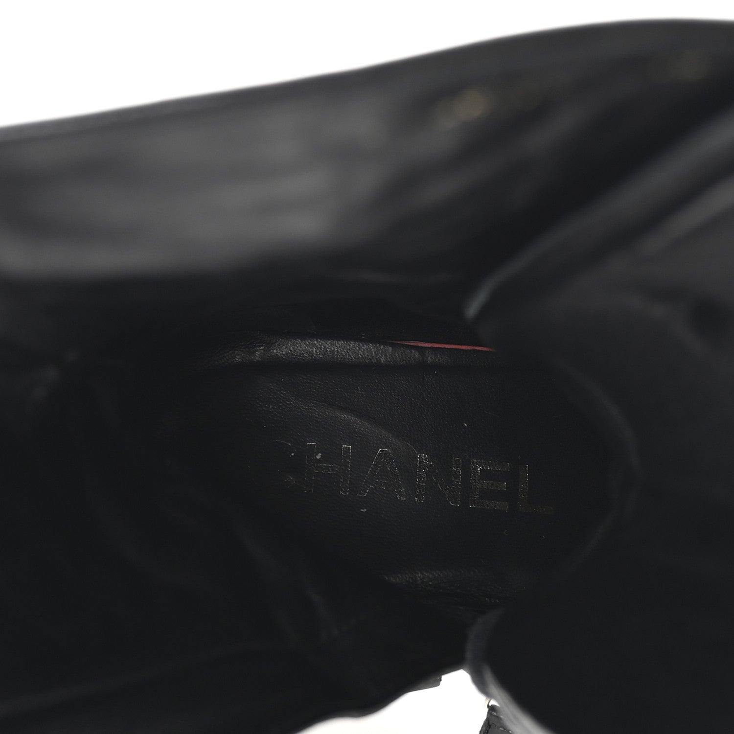 Chanel Shiny Calfskin Patent Quilted Chain Lace Up Combat Long Boots 38.5 Black
