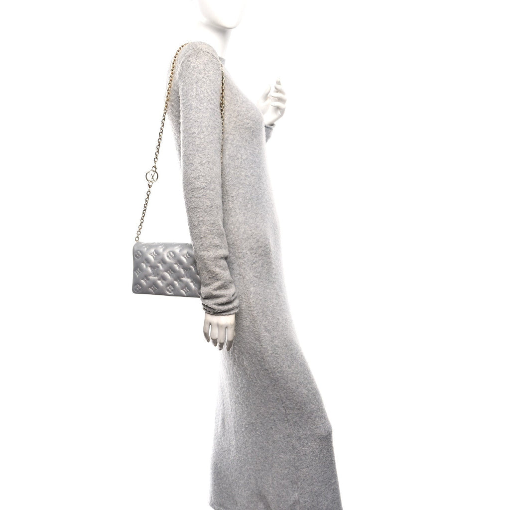 Louis Vuitton Metallic Lambskin Embossed Monogram Pochette Coussin Silver