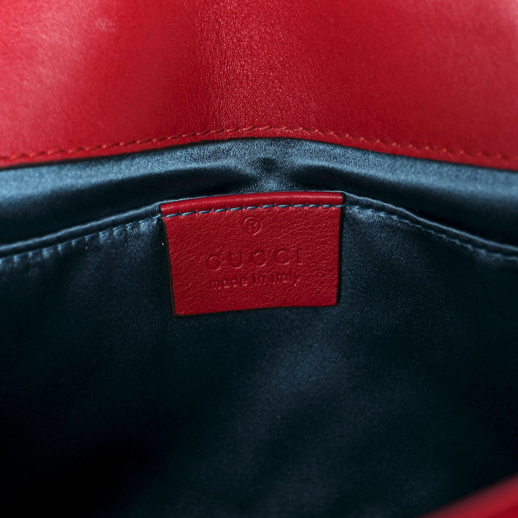 Gucci Velvet Matelasse Mini GG Marmont Shoulder Bag Hibiscus Red