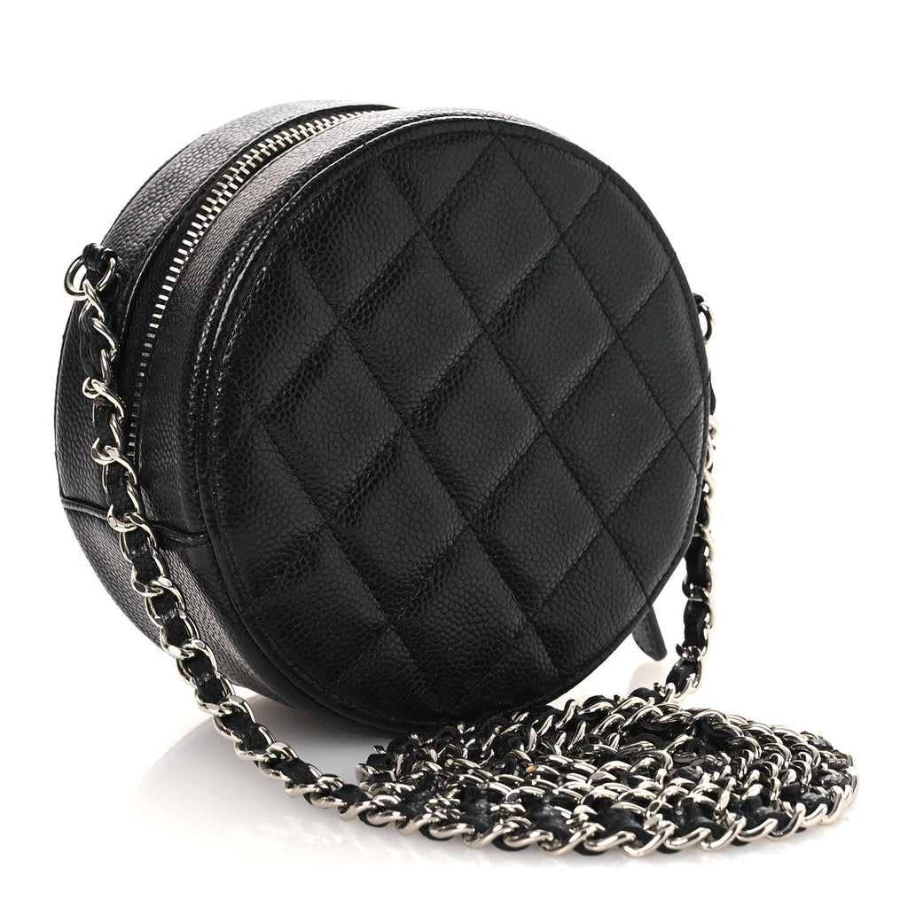Chanel Caviar Quilted Round Clutch With Chain Black