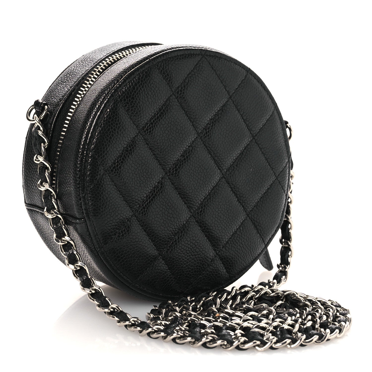 Chanel Caviar Quilted Round Clutch With Chain Black