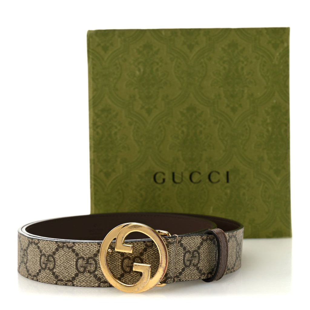 Gucci GG Supreme Monogram Textured Dollar Calfskin Blondie 30mm Belt 95 38 Beige Ebony New Acero