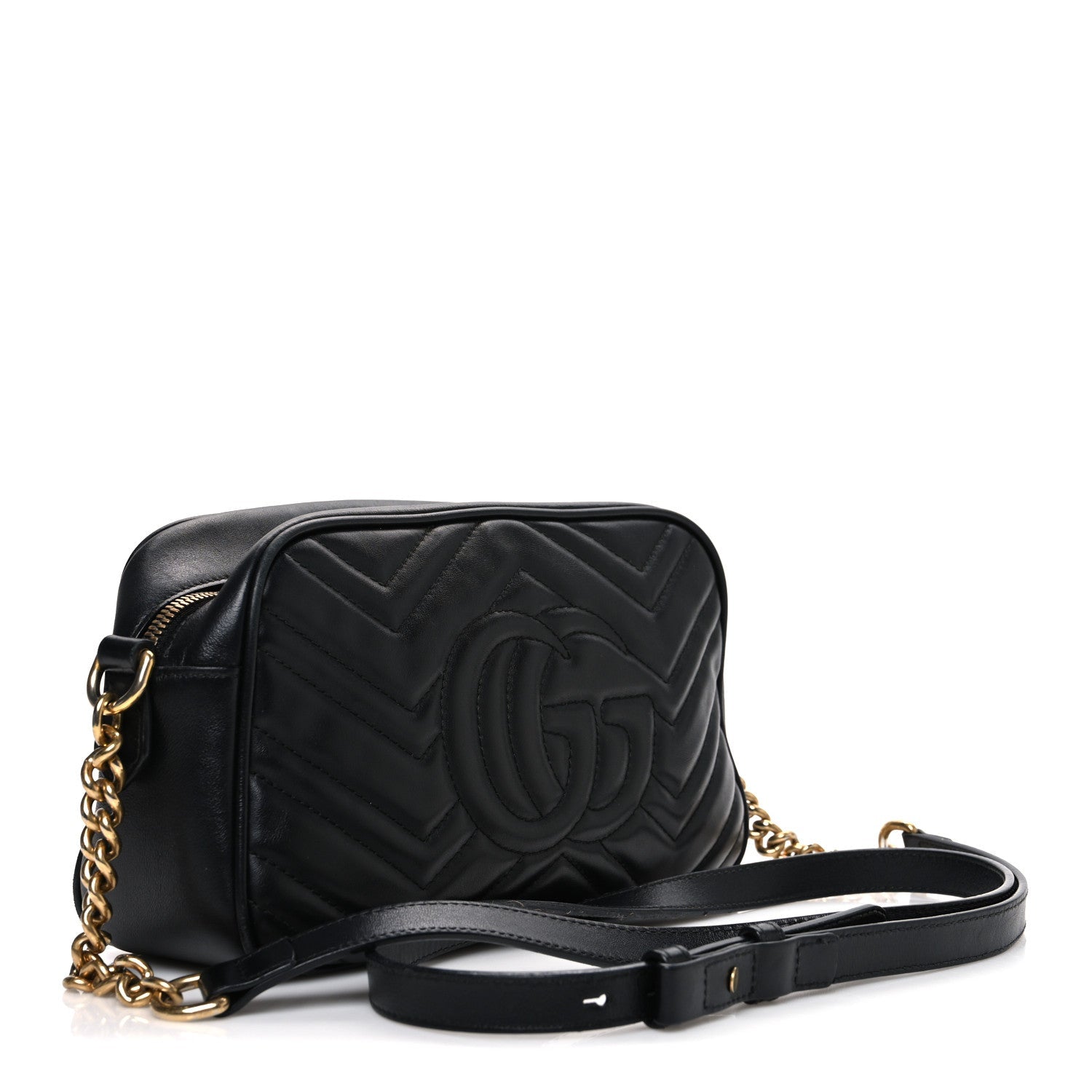 Gucci Calfskin Matelasse Small GG Marmont Chain Shoulder Bag Black