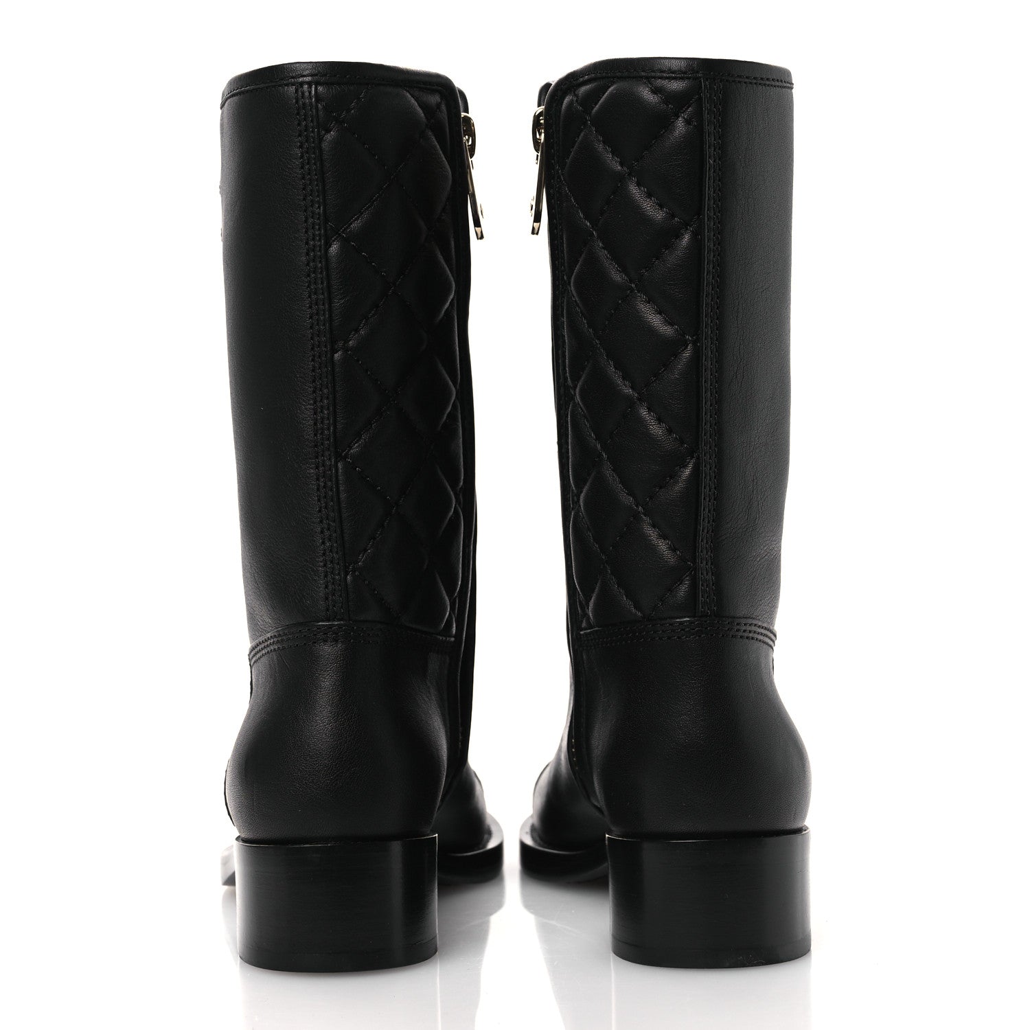 Calfskin Quilted CC Logo Mid Calf Boots 35 Black