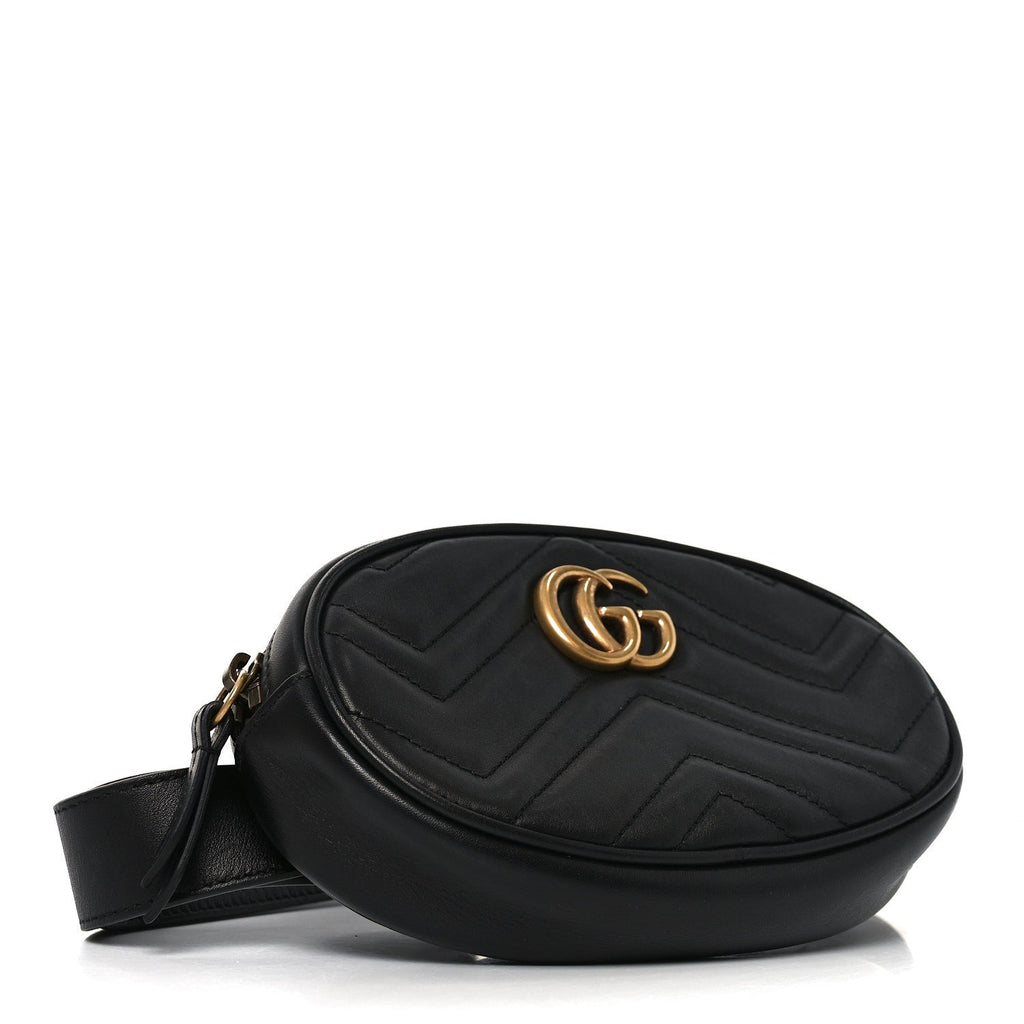 Gucci Calfskin Matelasse GG Marmont Belt Bag 85 34 Black