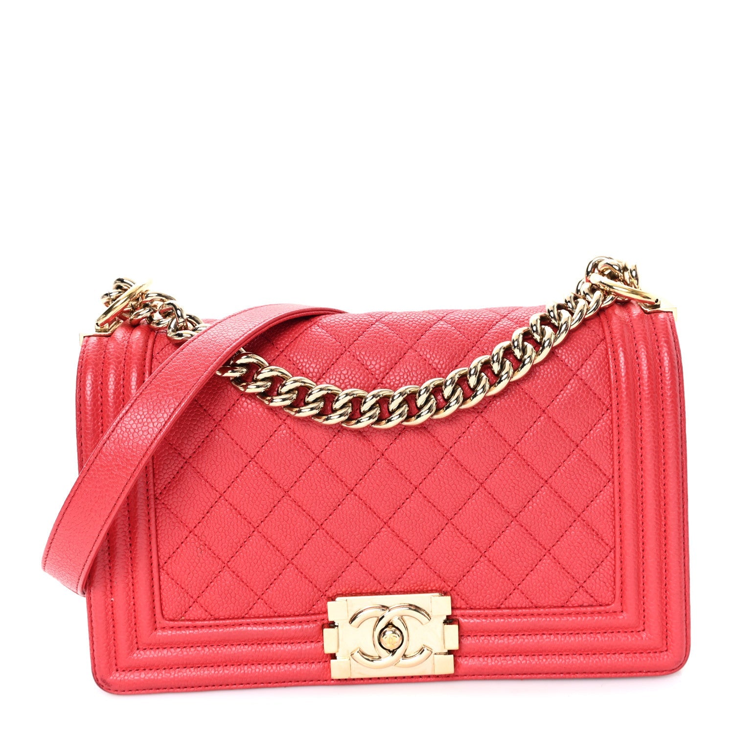 Chanel Caviar Quilted Medium Boy Flap Red