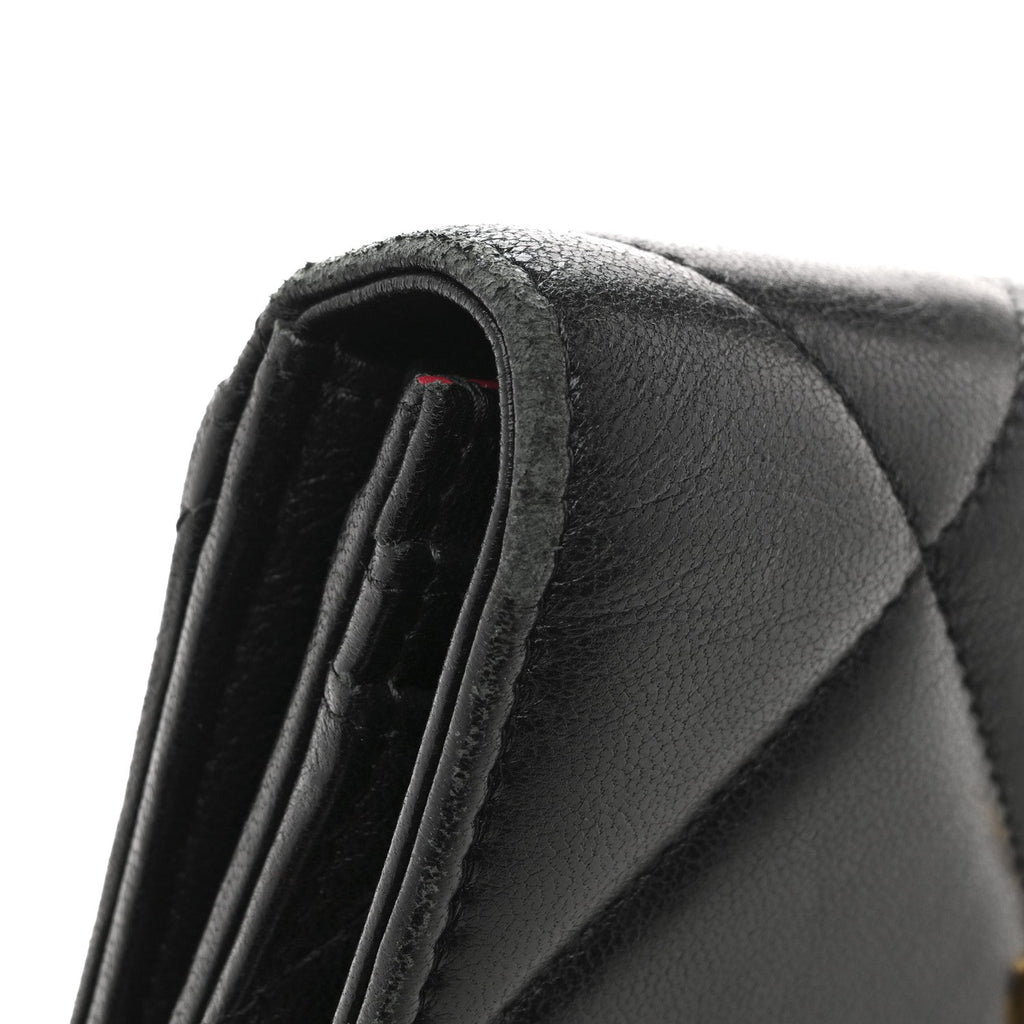 Chanel Shiny Goatskin Quilted Chanel 19 Flap Wallet Black
