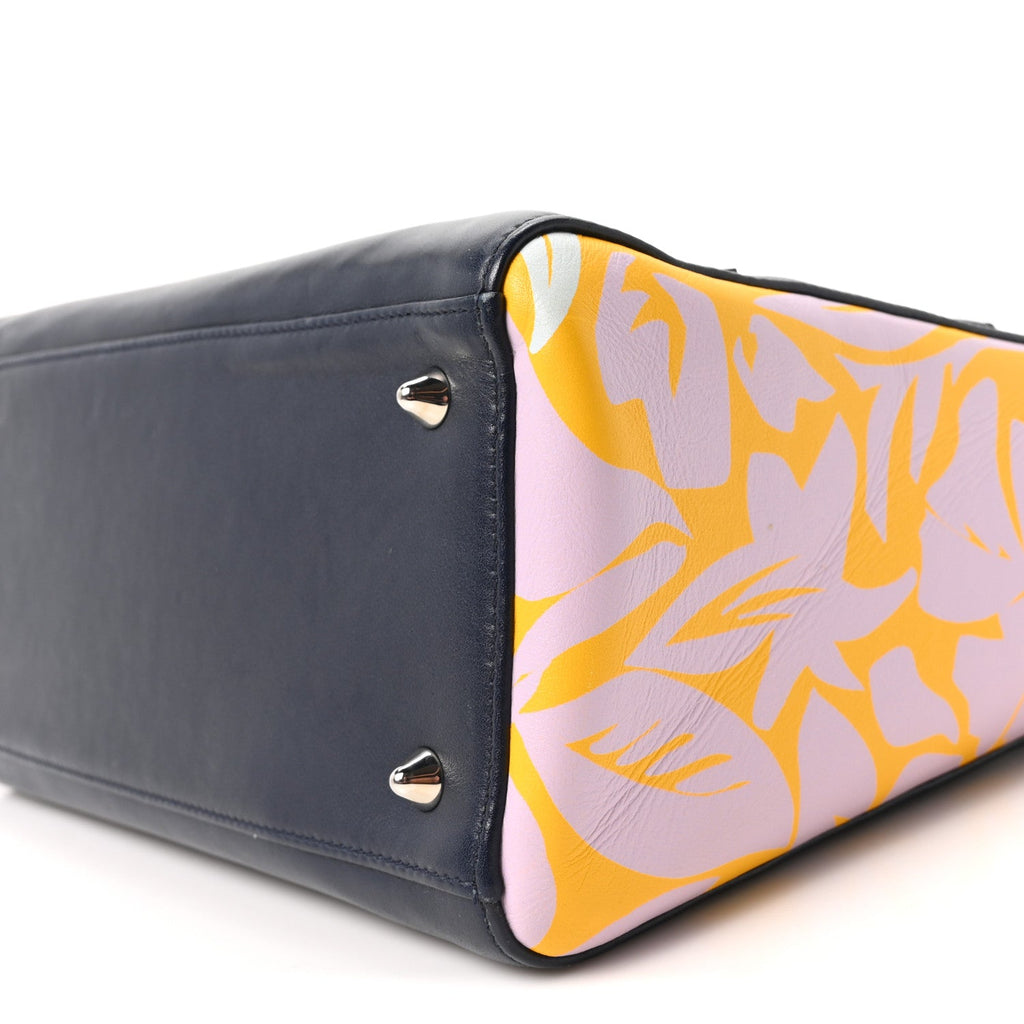 Christian Dior Calfskin Floral Print Medium Lady Dior Navy Blue Multicolor