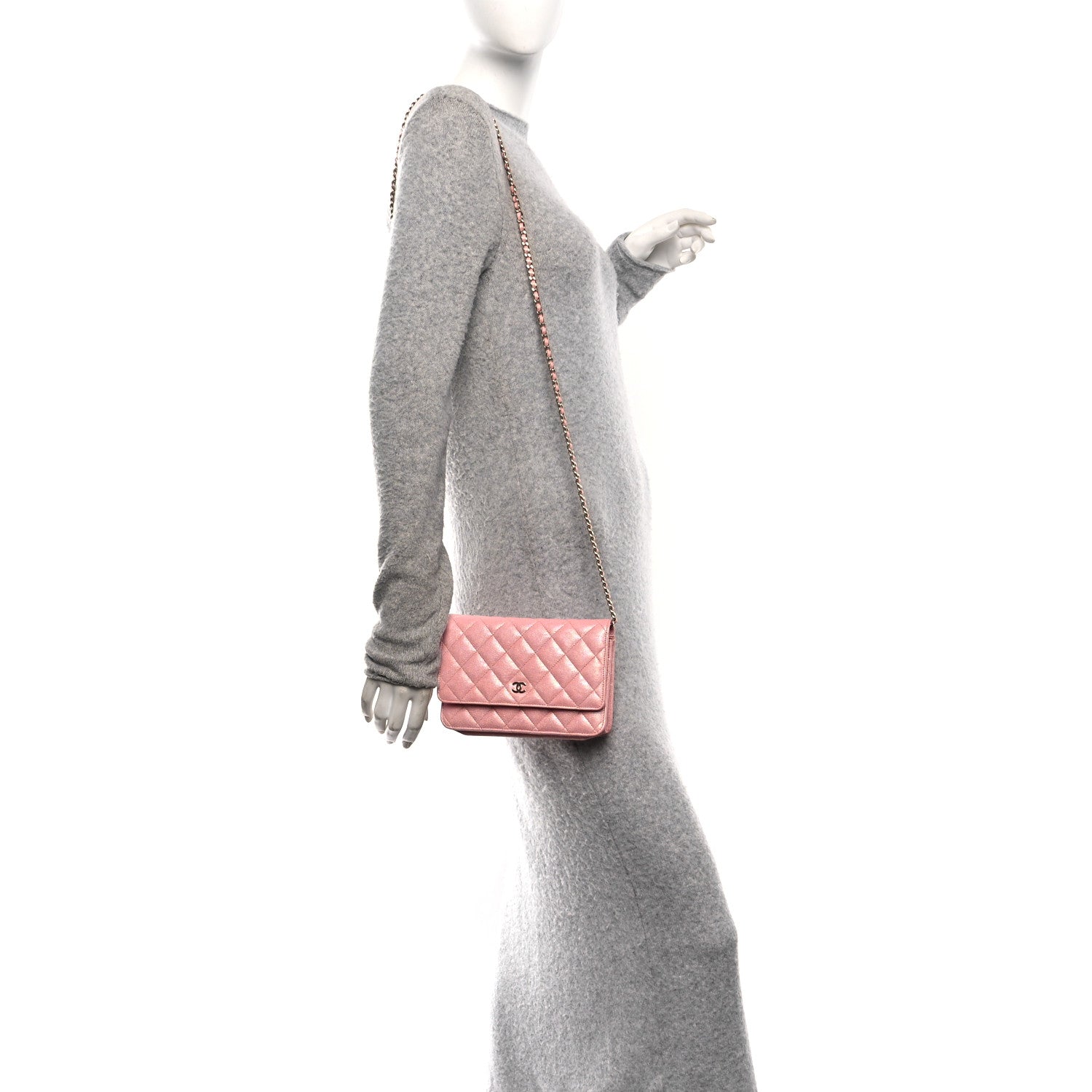 Chanel Iridescent Caviar Quilted Wallet on Chain WOC Rose Pink