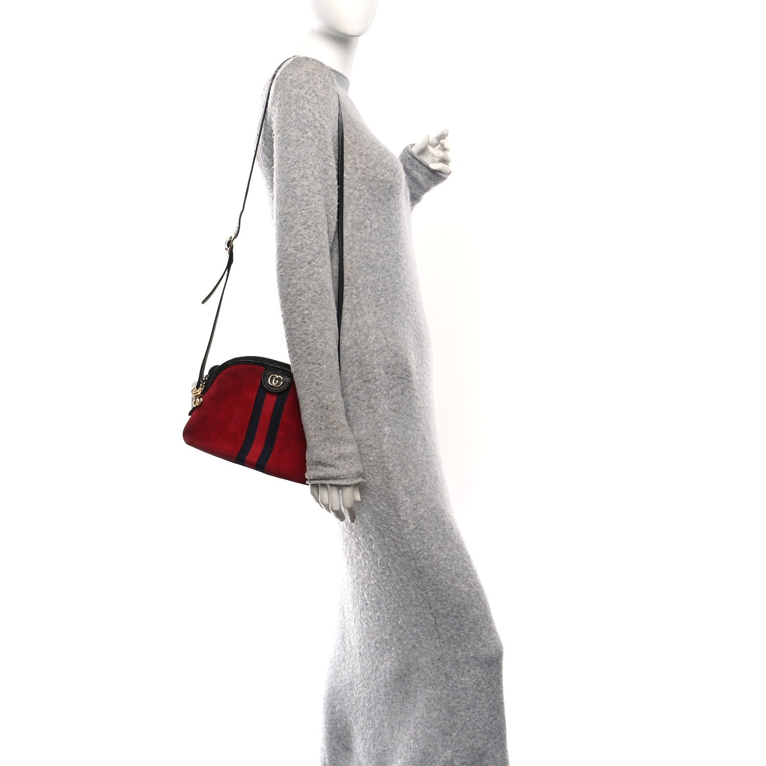 Gucci Suede Patent Web GG Small Ophidia Dome Shoulder Bag Hibiscus Red