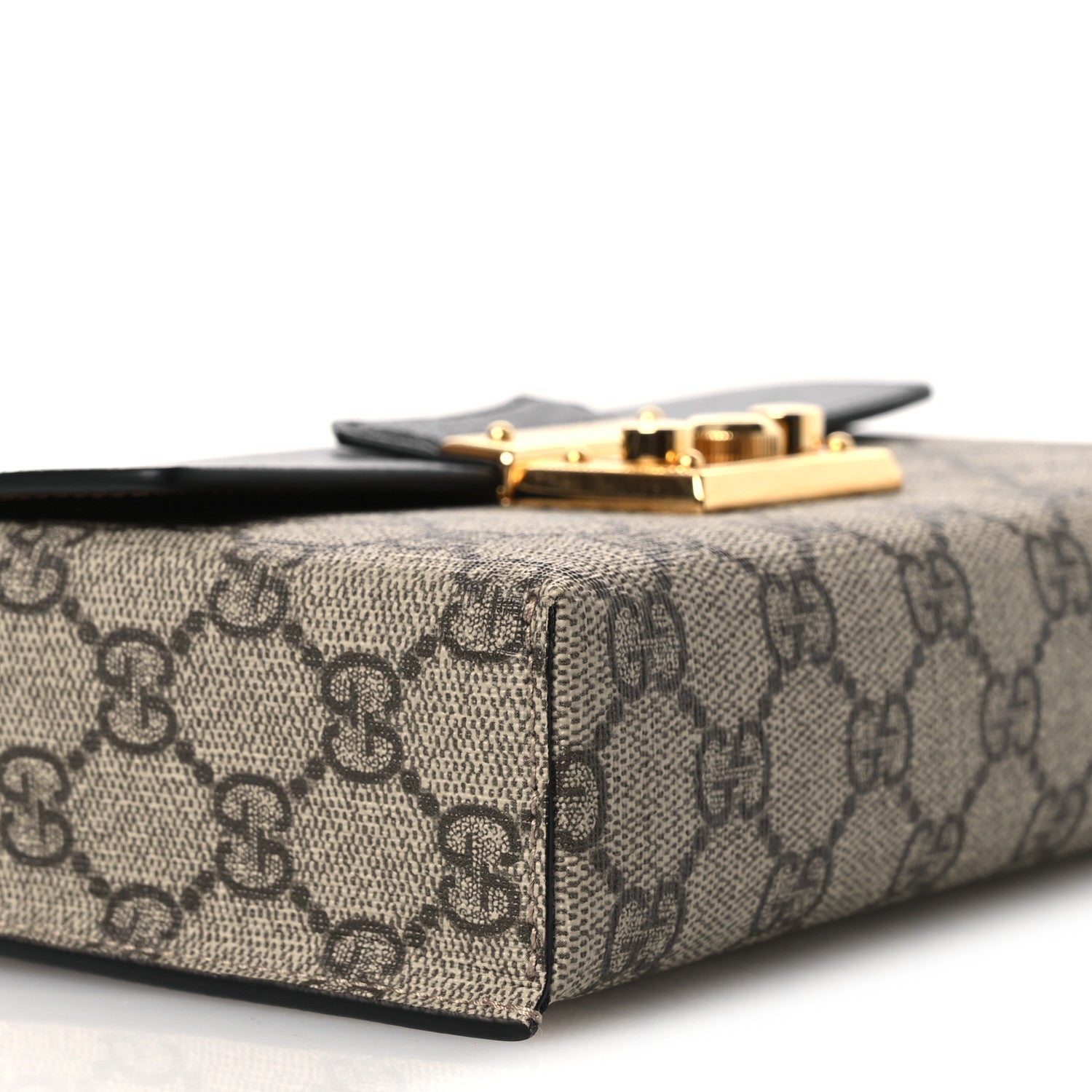 Gucci GG Supreme Monogram Calfskin Mini Padlock Top Handle Shoulder Bag Beige Black Cuir