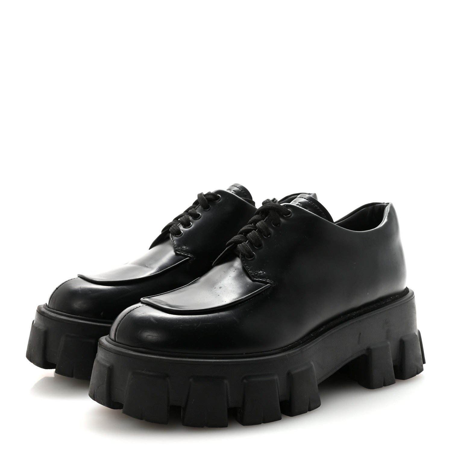 Prada Spazzolato Rois Monolith 55mm Derby Loafers 38 Black