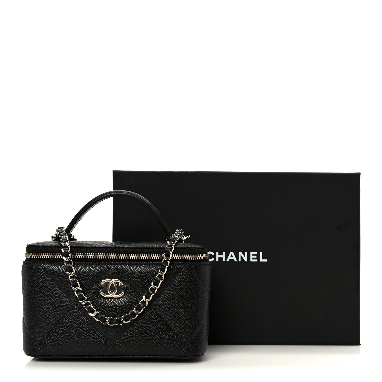 Chanel Caviar Quilted Top Handle Long Vanity Black