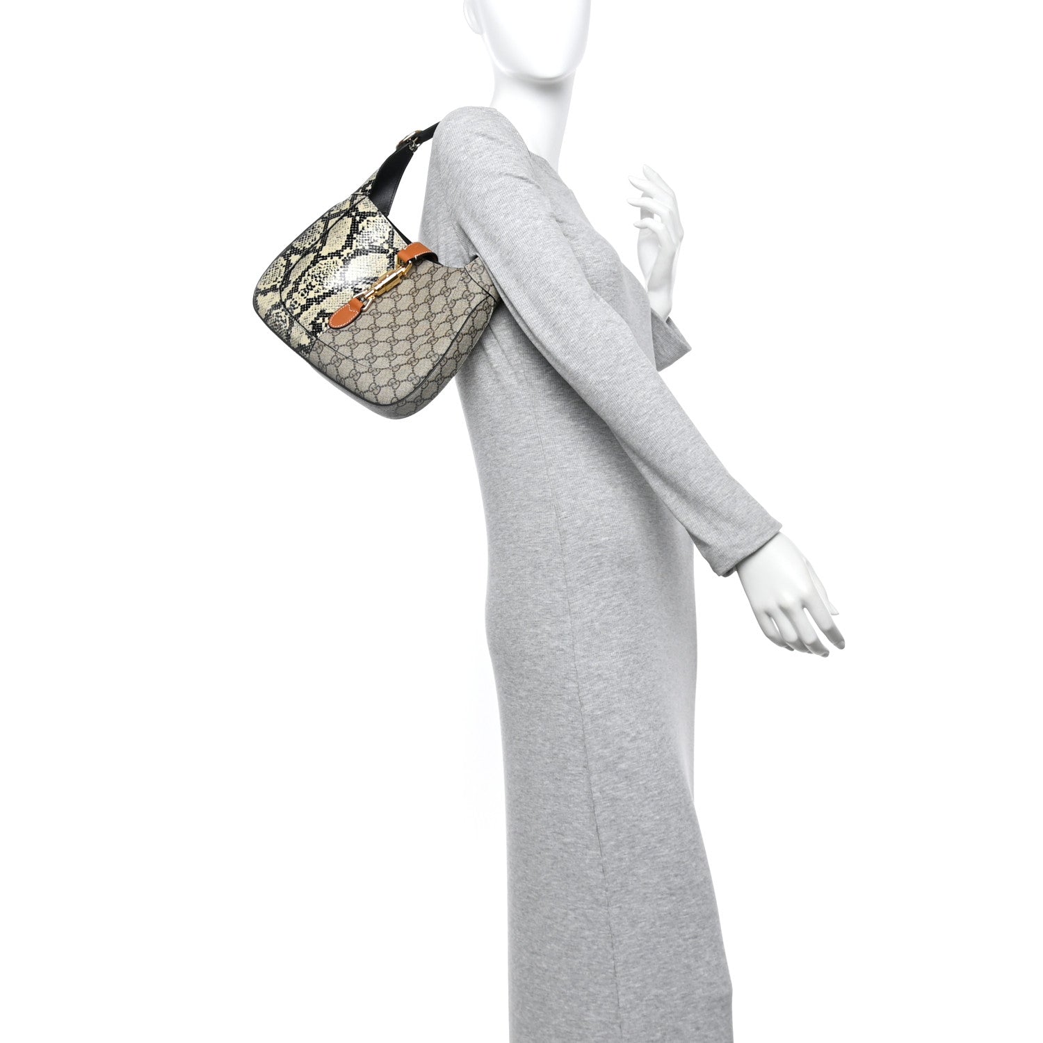 Gucci GG Supreme Monogram Snakeskin Small Jackie 1961 Hobo Beige Ebony