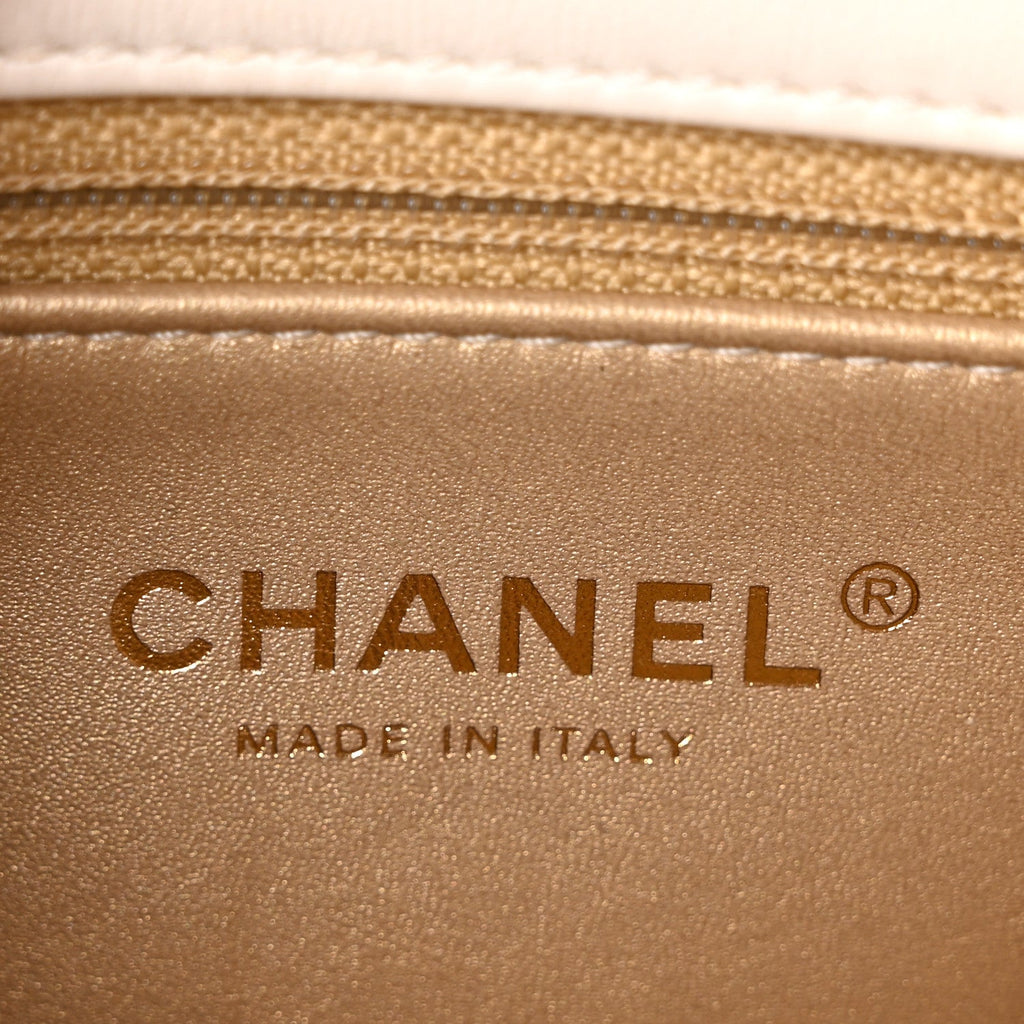 Chanel Lambskin Quilted Small CC Crystal Logo Chain Flap White