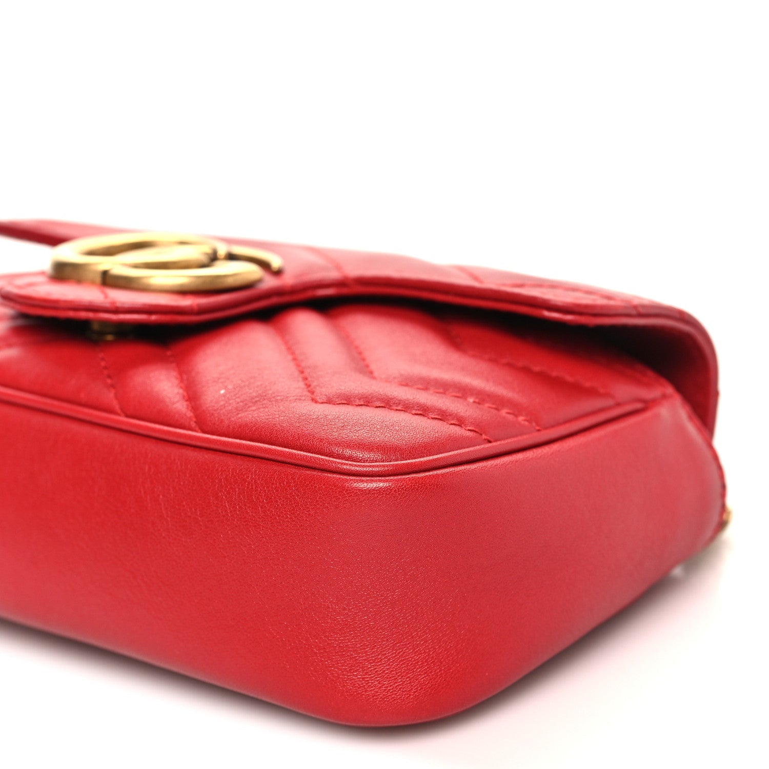 Gucci Calfskin Matelasse Super Mini GG Marmont Shoulder Bag Hibiscus Red